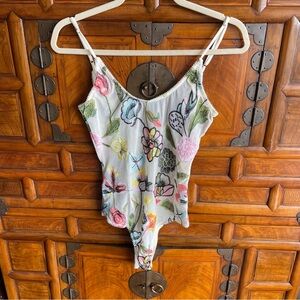 Honey Punch White Sheer Embroidered Bodysuit